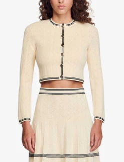 Sandro Salazie Stripe-panel Long-sleeve Stretch-knit Cardigan -Ted Bakee Clothing Shop R04194631 NATURELS ALT02