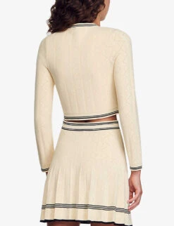 Sandro Salazie Stripe-panel Long-sleeve Stretch-knit Cardigan -Ted Bakee Clothing Shop R04194631 NATURELS ALT03