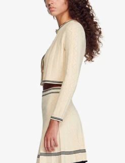 Sandro Salazie Stripe-panel Long-sleeve Stretch-knit Cardigan -Ted Bakee Clothing Shop R04194631 NATURELS ALT04