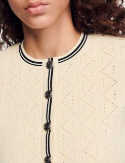 Sandro Salazie Stripe-panel Long-sleeve Stretch-knit Cardigan -Ted Bakee Clothing Shop R04194631 NATURELS ALT05