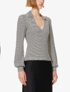 ME AND EM Stripe-pattern Slim-fit Cotton-knit Top -Ted Bakee Clothing Shop R04194847 BLACKCREAM ALT02