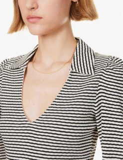 ME AND EM Stripe-pattern Slim-fit Cotton-knit Top -Ted Bakee Clothing Shop R04194847 BLACKCREAM ALT04