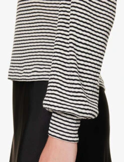ME AND EM Stripe-pattern Slim-fit Cotton-knit Top -Ted Bakee Clothing Shop R04194847 BLACKCREAM ALT05