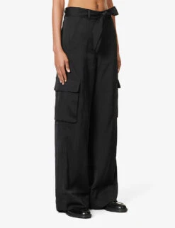 ME AND EM Wide-leg High-rise Recycled-polyester Trousers -Ted Bakee Clothing Shop R04194863 BLACK ALT02