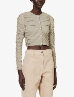 Palm Angels Ruched Slim-fit Stretch-woven Cardigan -Ted Bakee Clothing Shop R04195292 GOLD ALT02