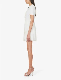 SELF PORTRAIT Lace-detail Short-sleeved Woven Mini Dress -Ted Bakee Clothing Shop R04195727 WHITE ALT02