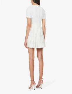 SELF PORTRAIT Lace-detail Short-sleeved Woven Mini Dress -Ted Bakee Clothing Shop R04195727 WHITE ALT03