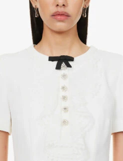 SELF PORTRAIT Lace-detail Short-sleeved Woven Mini Dress -Ted Bakee Clothing Shop R04195727 WHITE ALT04