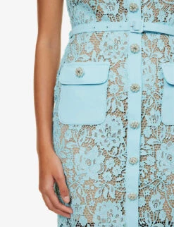 SELF PORTRAIT Floral-embroidered Collared Lace Midi Dress -Ted Bakee Clothing Shop R04195732 BLUE ALT04