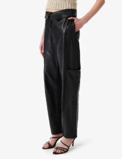 IRO Caron Patch-pocket Tapered-leg High-rise Leather Trousers -Ted Bakee Clothing Shop R04196564 BLA01 ALT02
