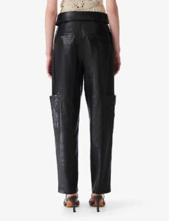 IRO Caron Patch-pocket Tapered-leg High-rise Leather Trousers -Ted Bakee Clothing Shop R04196564 BLA01 ALT03
