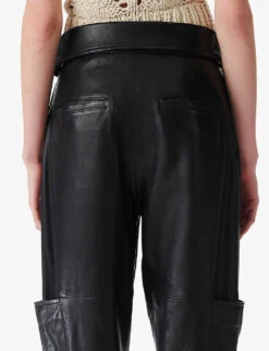 IRO Caron Patch-pocket Tapered-leg High-rise Leather Trousers -Ted Bakee Clothing Shop R04196564 BLA01 ALT04