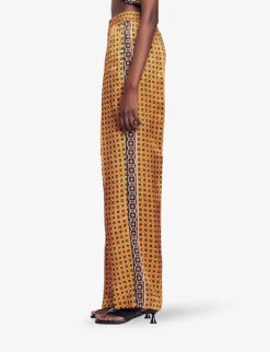 Sandro Ellona Graphic-print Wide-leg Mid-rise Satin Trousers -Ted Bakee Clothing Shop R04197484 BRUNS ALT02