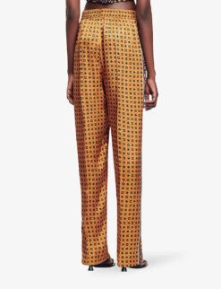 Sandro Ellona Graphic-print Wide-leg Mid-rise Satin Trousers -Ted Bakee Clothing Shop R04197484 BRUNS ALT03