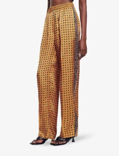 Sandro Ellona Graphic-print Wide-leg Mid-rise Satin Trousers -Ted Bakee Clothing Shop R04197484 BRUNS ALT04