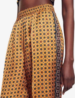 Sandro Ellona Graphic-print Wide-leg Mid-rise Satin Trousers -Ted Bakee Clothing Shop R04197484 BRUNS ALT05