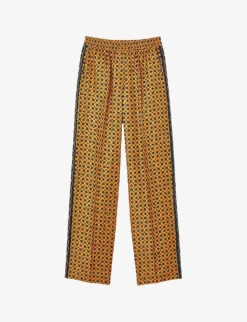 Sandro Ellona Graphic-print Wide-leg Mid-rise Satin Trousers