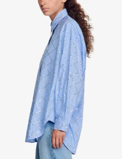 Sandro Janeiro Rhinestone-embellished Relaxed-fit Cotton Shirt -Ted Bakee Clothing Shop R04197501 BLEUS ALT02
