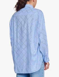 Sandro Janeiro Rhinestone-embellished Relaxed-fit Cotton Shirt -Ted Bakee Clothing Shop R04197501 BLEUS ALT03
