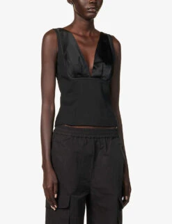 Nancy V-neck Recycled-polyester Top -Ted Bakee Clothing Shop R04197562 BLACK ALT02