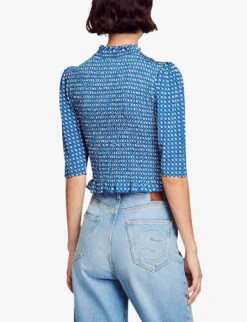 Sandro Molitor Smocked Stretch-woven Top -Ted Bakee Clothing Shop R04197712 BLEUS ALT03