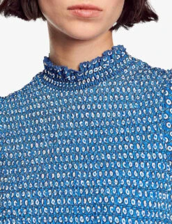 Sandro Molitor Smocked Stretch-woven Top -Ted Bakee Clothing Shop R04197712 BLEUS ALT04