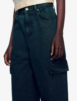 Sandro Jasper Wide-leg Mid-rise Cargo Jeans -Ted Bakee Clothing Shop R04197713 VERTS ALT04
