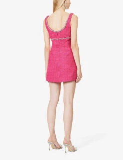 SELF PORTRAIT Button-embellished Contrast-trim Woven Mini Dress -Ted Bakee Clothing Shop R04198072 PINK ALT03