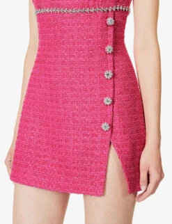 SELF PORTRAIT Button-embellished Contrast-trim Woven Mini Dress -Ted Bakee Clothing Shop R04198072 PINK ALT04