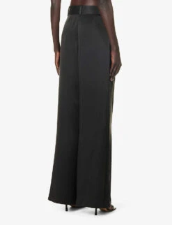 Zimmermann Buckle-embellished Wide-leg High-rise Silk Trousers -Ted Bakee Clothing Shop R04199031 BLACK ALT03