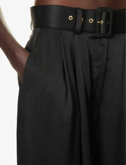 Zimmermann Buckle-embellished Wide-leg High-rise Silk Trousers -Ted Bakee Clothing Shop R04199031 BLACK ALT04