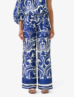 Paisley-print Wide-leg Recycled-polyester Trousers -Ted Bakee Clothing Shop R04199234 BLUE ALT02