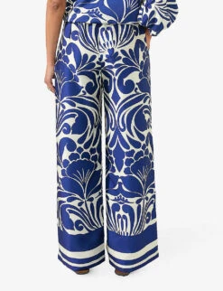 Paisley-print Wide-leg Recycled-polyester Trousers -Ted Bakee Clothing Shop R04199234 BLUE ALT03