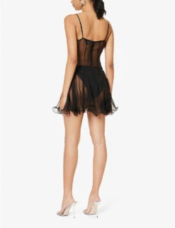 Bat Girl Ring-detail Chiffon Mini Dress -Ted Bakee Clothing Shop R04200757 BLACK ALT03