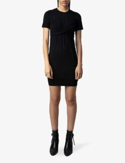 Zadig & Voltaire Mara Draped-bow Stretch-jersey Mini Dress -Ted Bakee Clothing Shop R04201842 NOIR ALT02