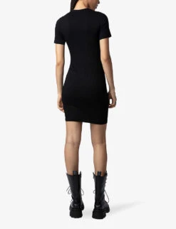 Zadig & Voltaire Mara Draped-bow Stretch-jersey Mini Dress -Ted Bakee Clothing Shop R04201842 NOIR ALT03