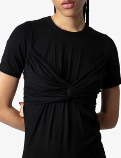 Zadig & Voltaire Mara Draped-bow Stretch-jersey Mini Dress -Ted Bakee Clothing Shop R04201842 NOIR ALT04