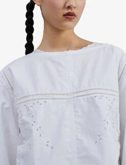 Soeur Wasabi Tiered-hem Cotton-poplin Top -Ted Bakee Clothing Shop R04202449 WHITE ALT02