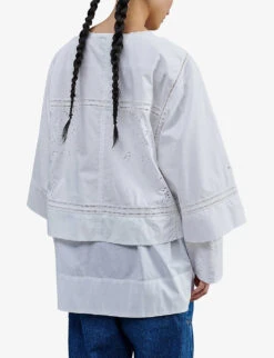 Soeur Wasabi Tiered-hem Cotton-poplin Top -Ted Bakee Clothing Shop R04202449 WHITE ALT03