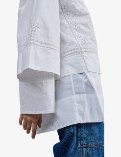 Soeur Wasabi Tiered-hem Cotton-poplin Top -Ted Bakee Clothing Shop R04202449 WHITE ALT04