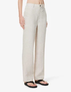 Freddie High-rise Straight-leg Linen Trousers -Ted Bakee Clothing Shop R04203323 OATMEAL ALT02