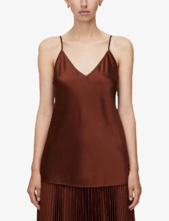 Joseph Clea V-neck Silk-satin Top -Ted Bakee Clothing Shop R04203744 MAHOGANY ALT02