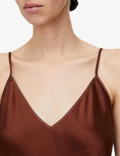 Joseph Clea V-neck Silk-satin Top -Ted Bakee Clothing Shop R04203744 MAHOGANY ALT04