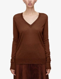 Joseph Cashair V-neck Cashmere Jumper -Ted Bakee Clothing Shop R04203829 MAHOGANY ALT02